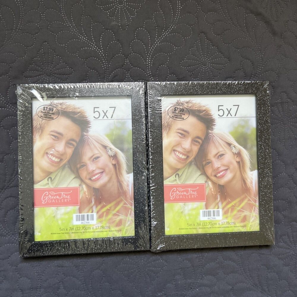 Green Tree Gallery Tabletop Photo Frame Black Glitter Textured Decor 5" × 7" 2pc